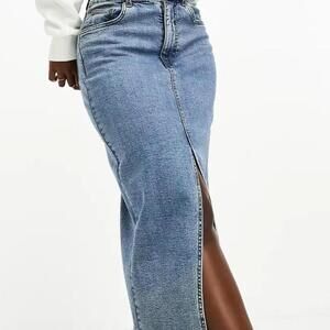 Sold out ASOS DESIGN Hourglass denim maxi skirt with split hem in midwash